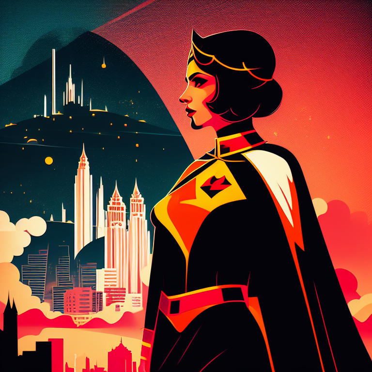 A UX superhero with cape and costume in front of a futuristic city.
